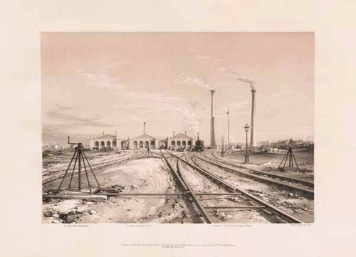 Eccentric for Shifting Railway Locomotive Engine House and Chimnies of Stationary Engine House' 