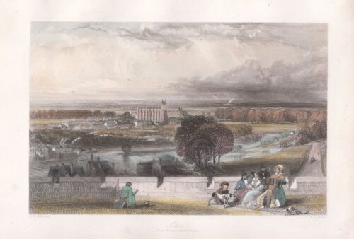 Eton, from Windsor Castle Terrace.  (antique print)
