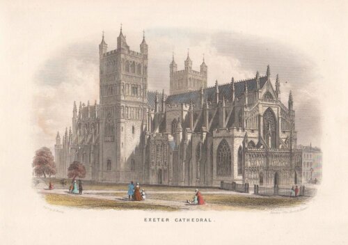 Exeter Cathedral.  (antique print)