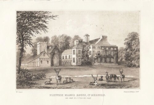 Flitwick Manor House, Co. Bedford. The Seat of J.T. Brooks Esq.  (antique print)