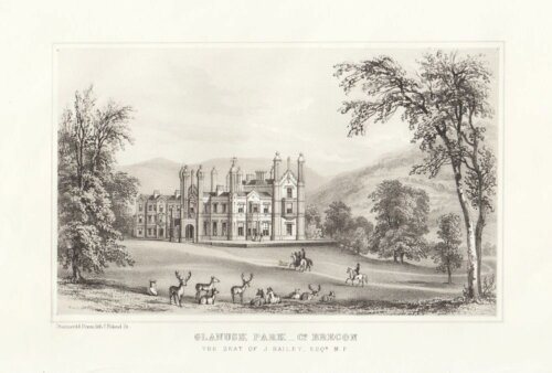 Glanusk Park, Co. Brecon.  The Seat of J. Bailey,  Esq.  M.P.  (antique print)