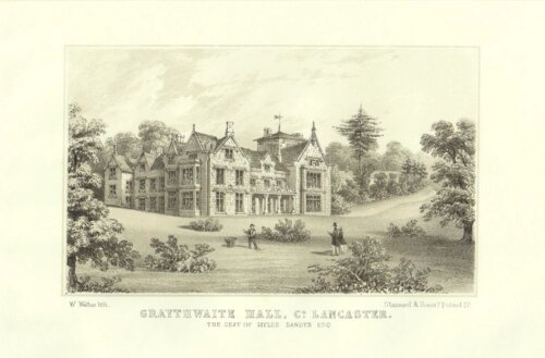 Graythwaite Hall, Co. Lancaster.  The Seat of Myles Sandys.  Esq.  (antique print)