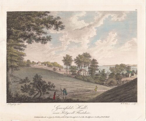 Greenfield Hall, near Holywell, Flintshire.  (antique print)
