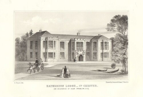 Hatherton Lodge, Chester.  The Residence of John Twemlow.  Esq.  (antique print)
