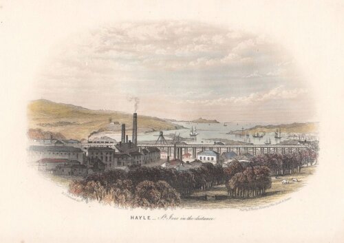 Hayle - St. Ives in the distance.  (antique print)