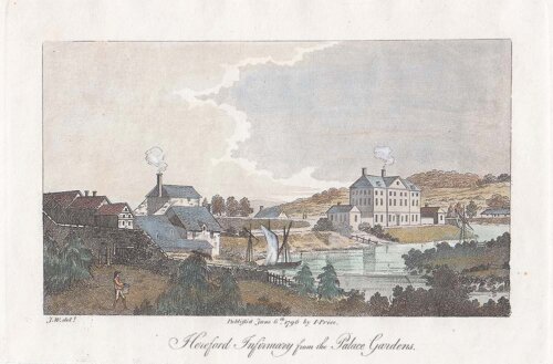 Hereford Infirmary from the Palace Gardens.