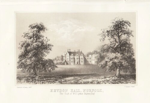 Heydon Hall, Norfolk, The Seat of W.E. Lytton Bulwer.  Esq.  (antique print)