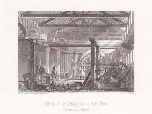 Interior of the Meetiong House in Zoar Street, occupied as a Workshop.