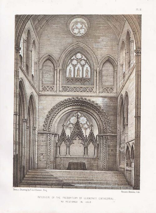 Interior of the Presbytery of Llandaff Cathedral as Restored in 1859
