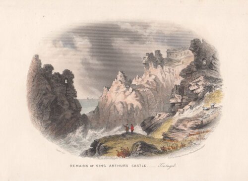 Remains of King Arthur's Castle. - Tintagel.  (antique print)