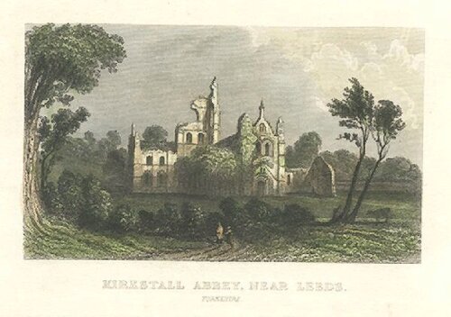 Kirkstall Abbey near Leeds   (antique print)