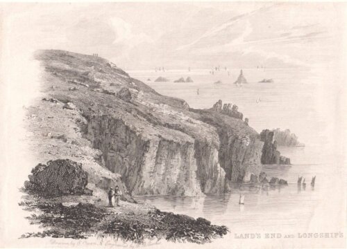 Land's End and Longships.  (antique print)