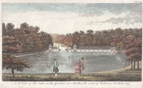 A View of the Lake in the Gardens at Studley the Seat of William Aislabie Esq.  (antique print)