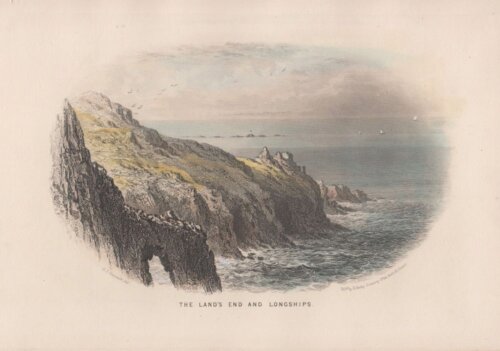 The Lands End and Longships.  (antique print)