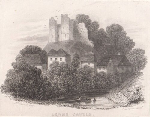 Lewes Castle.  (antique print)