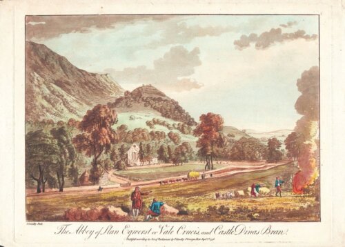 Abbey of Llan Egwerst or Vale Crucis and Castle Dinas Bran    (antique print)