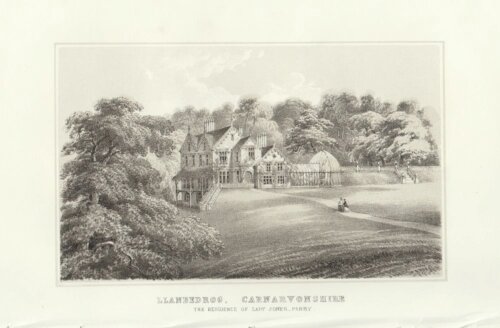 Llanbedrog, Caernarvonshire. m The Seat of Lady Jones Parry.  (anrique print)
