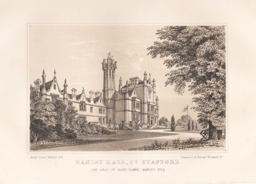 Manley Hall, Co. Stafford.  The Seat of John Shawe Manley. m Esq.  (antique print)