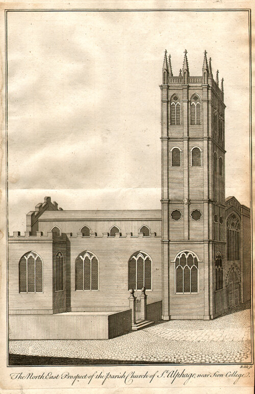 The North East Prospect of the Parish Church of St Alphage near Sion College