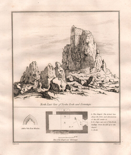North East view of Roche Rocks and Hermitage