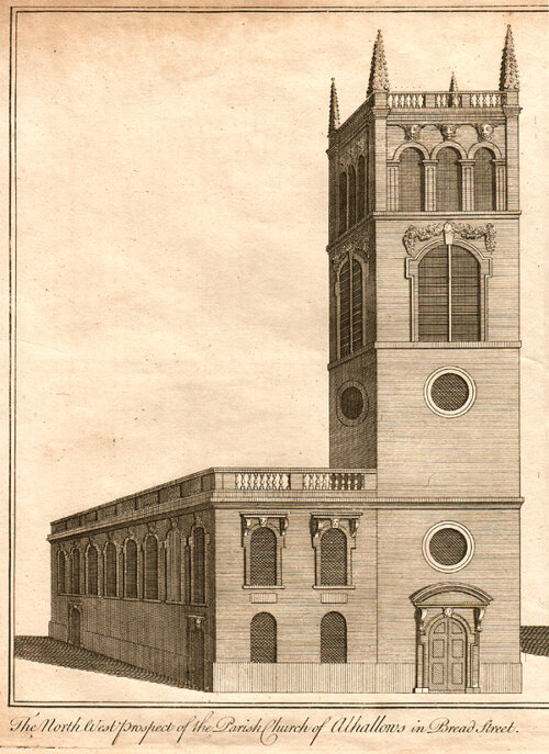 The North West Prospect of the Parish Church of Alhallows in Bread Street