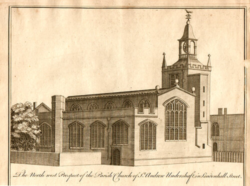The North West Prospect of the Parish Church of St Andrew Undershaft in Leadenhall Street
