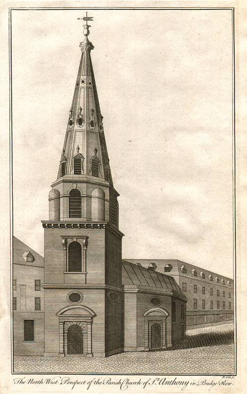 The North West Prospect of the Parish Church of St Anthony in Budge Row