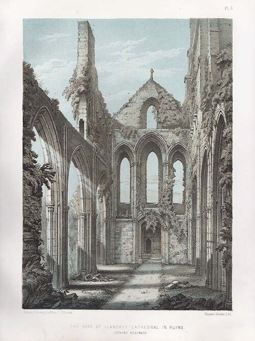 The Nave of Llandaff Cathedral in Ruins  Looking Westward
