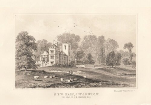 New Hall, Co. Warwick.  The Seat of H.M. Chadwick.  (antique print)