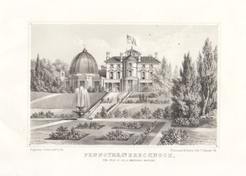 Pennoyre, Co. Brecknock, the Seat of Col. Vaughan Watkin.  (antique print)