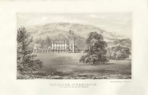 Pennoyre, Co. Brecknock.  The Seat of Col Lloyd V. Watkins.  (antique print)
