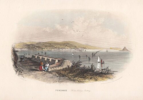 Penzance - From Newlyn Battery.  (antique print)