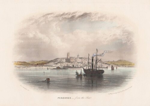 Penzancw - from the sea.  (antique print)