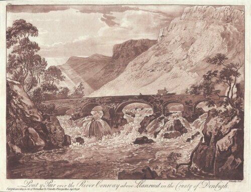 Pont y Pair over the River Conway above Llanrwst  (antique print)