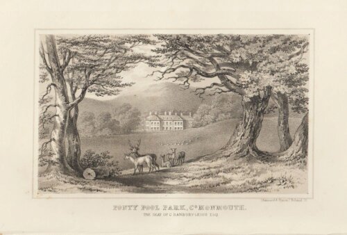 Ponty Pool Park, Co. Monmouth.  The Seat of C. Hanbury-Leigh. Esq.  (antique print)