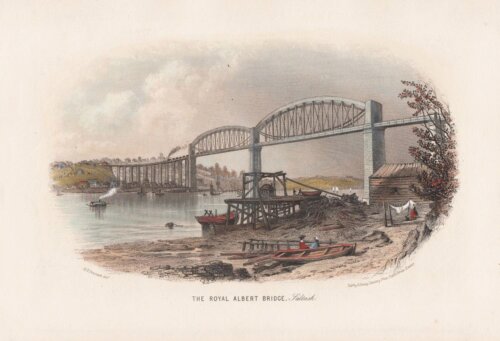 The Royal Albert Bridge, Saltash.  (antique print)