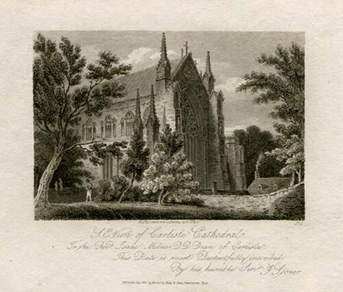 S E View of Carlisle Cathedral (antique print)