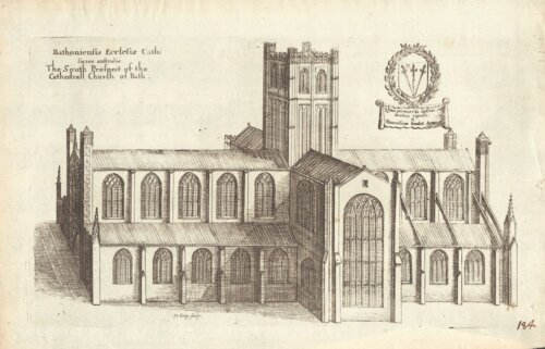 The South Prospect of the Cathedral Church of Bath  (antique print)
