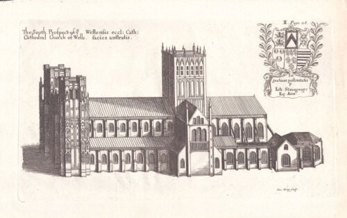 South Prospect of Cathedral Church of Wells  (antique print)