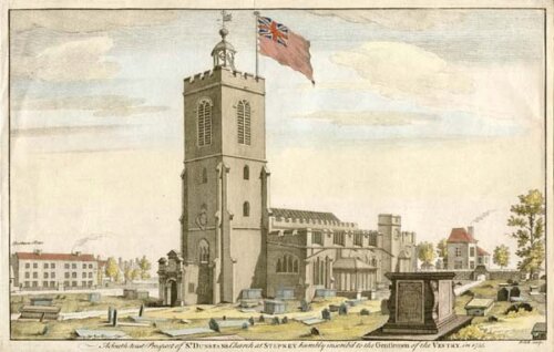 A South West Prospect of St Dunstan's Church at Stepney 