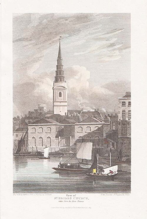 View of St Bride's Church taken from the River Thames