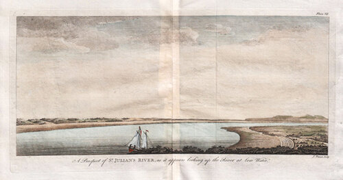 A Prospect of St Julian's River as it appears looking up the River at Low Water