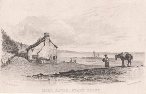 Hall Sands, Start Point.  (antique print)