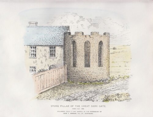 Stone Pillar of the Great Dark Gate  Circa 11766.  (antique print)