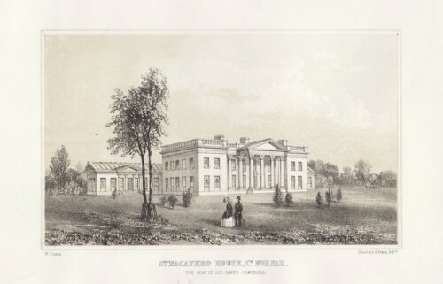 Stracathro House, Co. Forfar.  The Seat of Sir James Campbell.  (antique print)