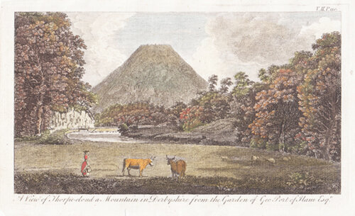 A View of Thorpe-Cloud a mountain in Derbyshire from the Garden of Geo Port of Ilam Esq