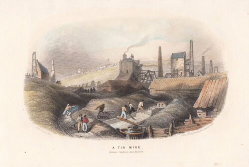 A Tin Mine, between Cambourne and Redruth.  (antique print)