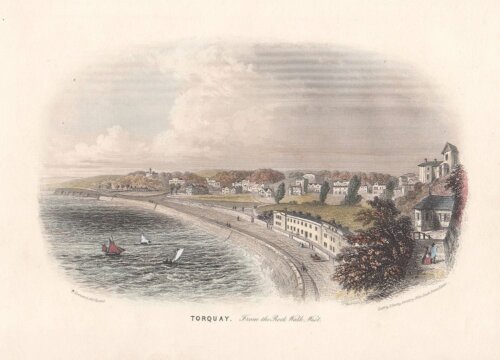 Torquay - From the Rock Walk West.  (antique print)