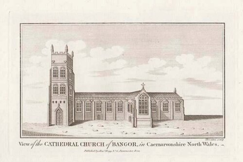 View of the Cathedral Church of Bangor in Caernarvonshire North Wales 