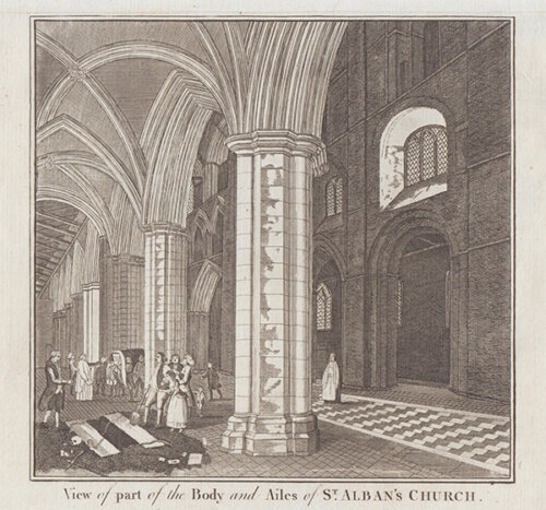 View of part of the Body and Ailes of St Alban's Church 